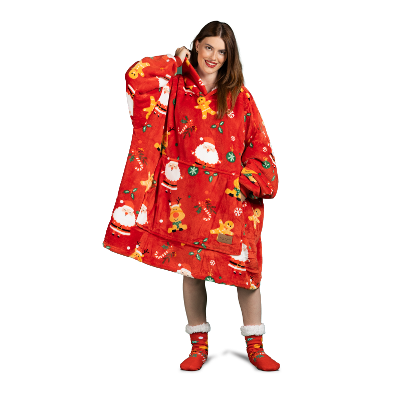 Hoodie ćebe za odrasle Svilanit XmassJoy + poklon čarape
