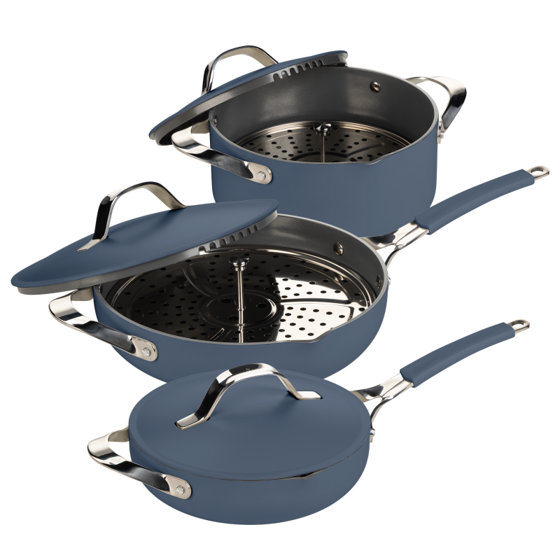 Set posuđa za kuhanje na pari, sotiranje i prženje Rosmarino Chef’s Choice All-in-One – plavi
