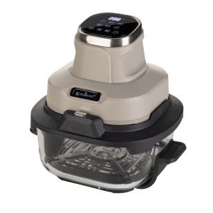Prenosiva staklena friteza na vrući vazduh Rosmarino Airfryer Crispy PRO Series 6-u-1 – 4,5 L + 1,8 L, bež