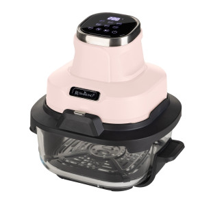 Prenosiva staklena friteza na vrući vazduh Rosmarino Airfryer Crispy PRO Series 6-u-1 – 4,5 L + 1,8 L, roza