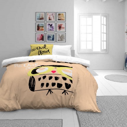 Dječija pamučna posteljina Svilanit Happy Owl - narandžasta